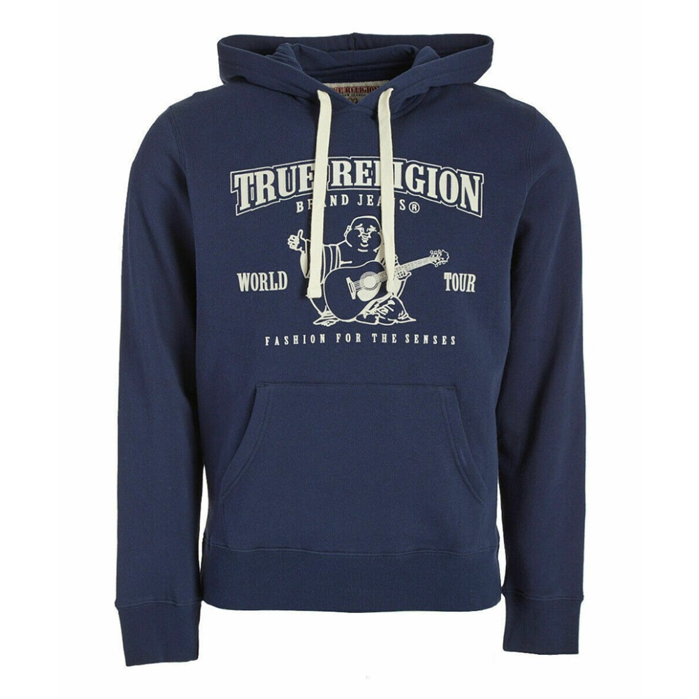 True Religion Men's Buddha Logo Pullover Hoodie Sweatshirt in Ace Blue